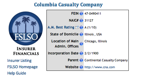 Columbia Casualty AM Best Rating